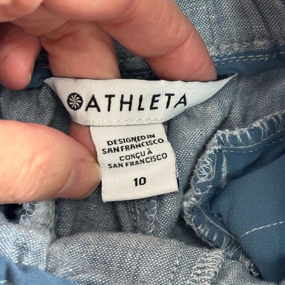 Athleta Cabo Linen Jogger Pant Women's 10 Blue Chambray Pull On Elastic Casual - Picture 3 of 6